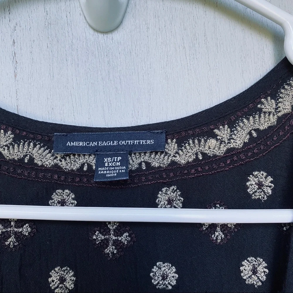 American Eagle Black Tan Boho Tassel Tiered Dress - Picture 3 of 6